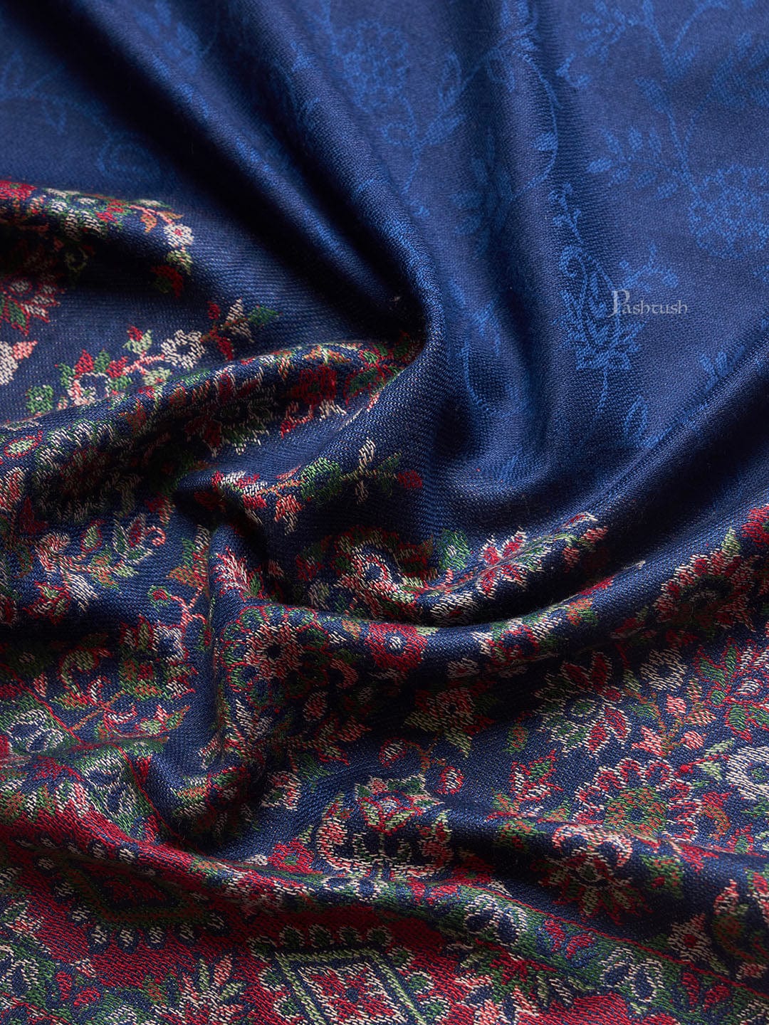 Pashtush India Womens Stoles and Scarves Scarf Pashtush Womens Bamboo Stole, Paisley Palla Design, Deep Blue