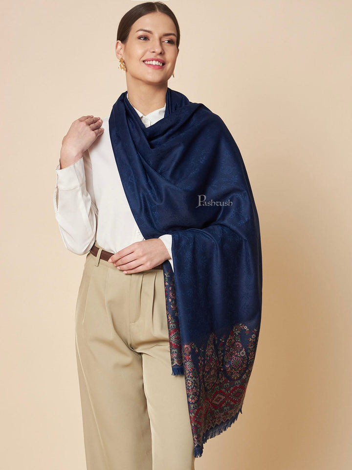 Pashtush India Womens Stoles and Scarves Scarf Pashtush Womens Bamboo Stole, Paisley Palla Design, Deep Blue