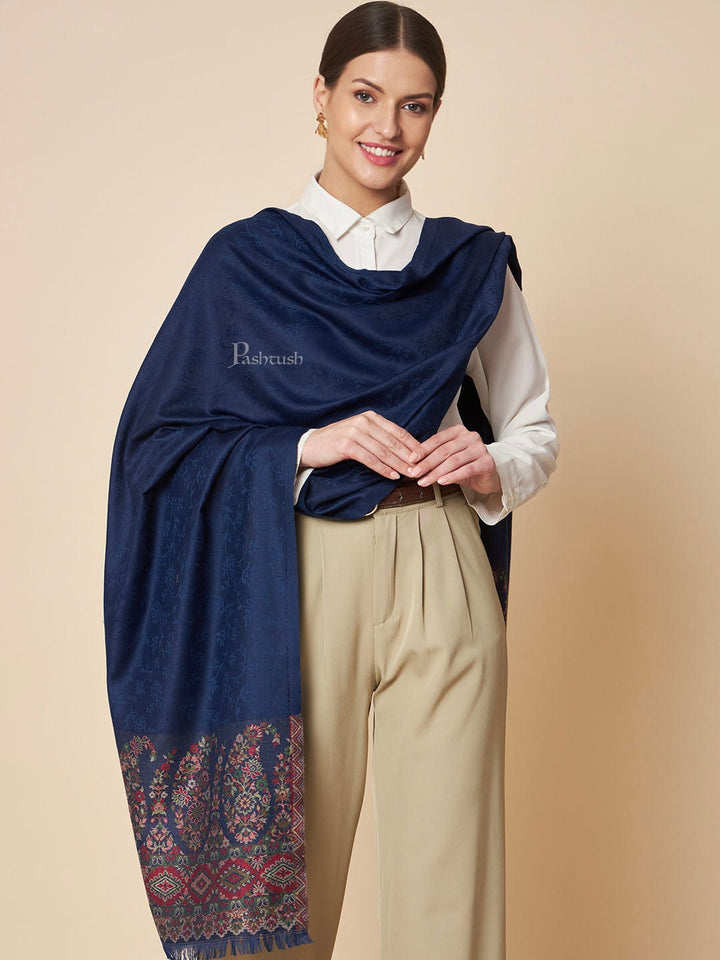 Pashtush India Womens Stoles and Scarves Scarf Pashtush Womens Bamboo Stole, Paisley Palla Design, Deep Blue