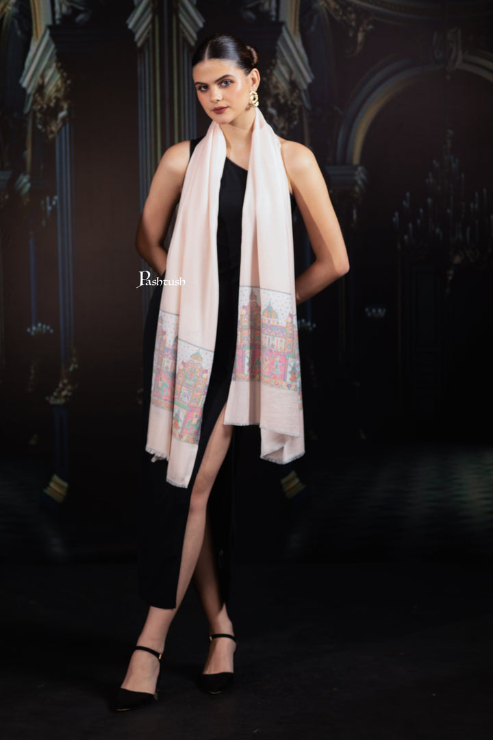 Pashtush India womens scarf and Stoles Pashtush Womens Bamboo Stole, Royal Darbar Palla Design, Peach