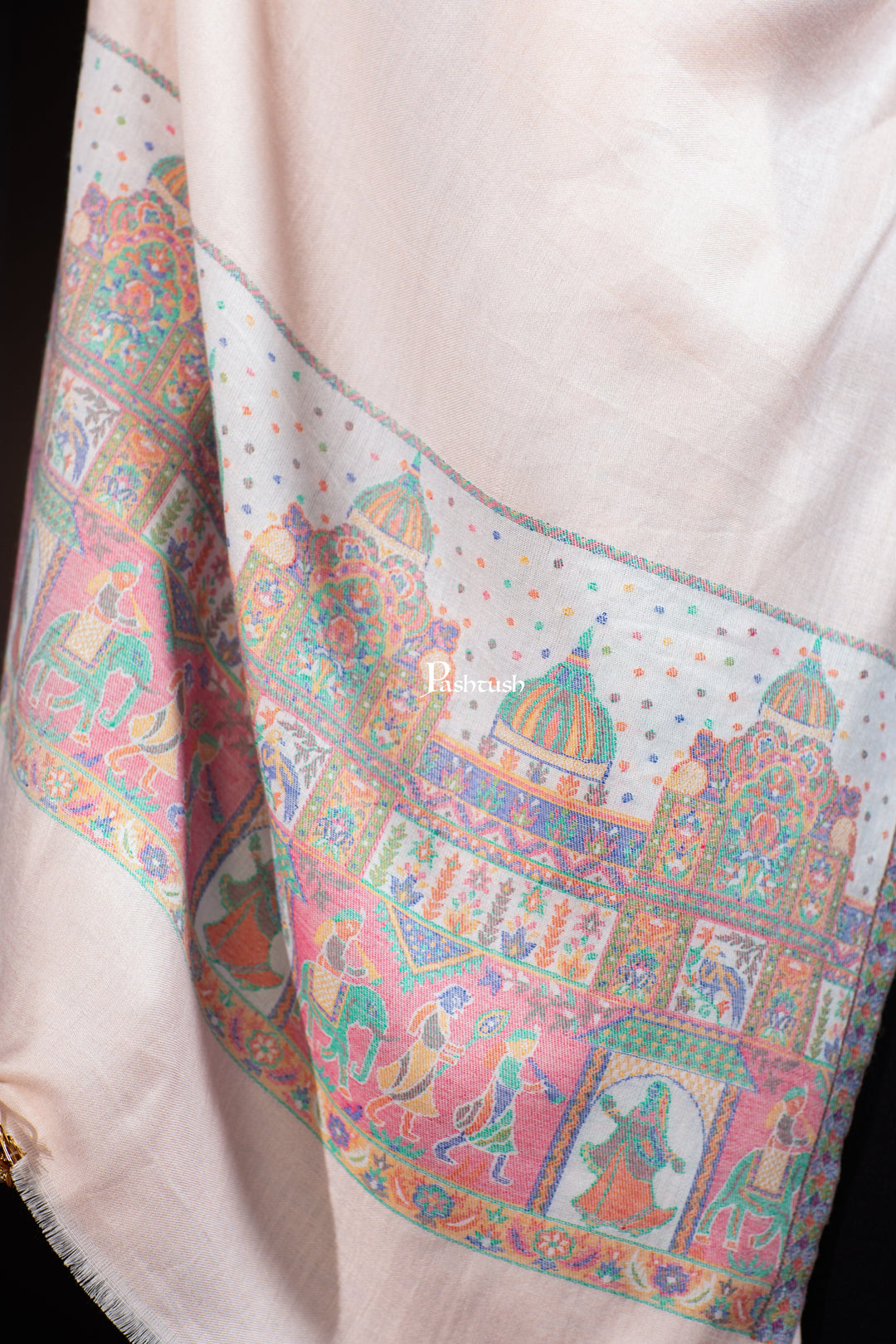 Pashtush India womens scarf and Stoles Pashtush Womens Bamboo Stole, Royal Darbar Palla Design, Peach