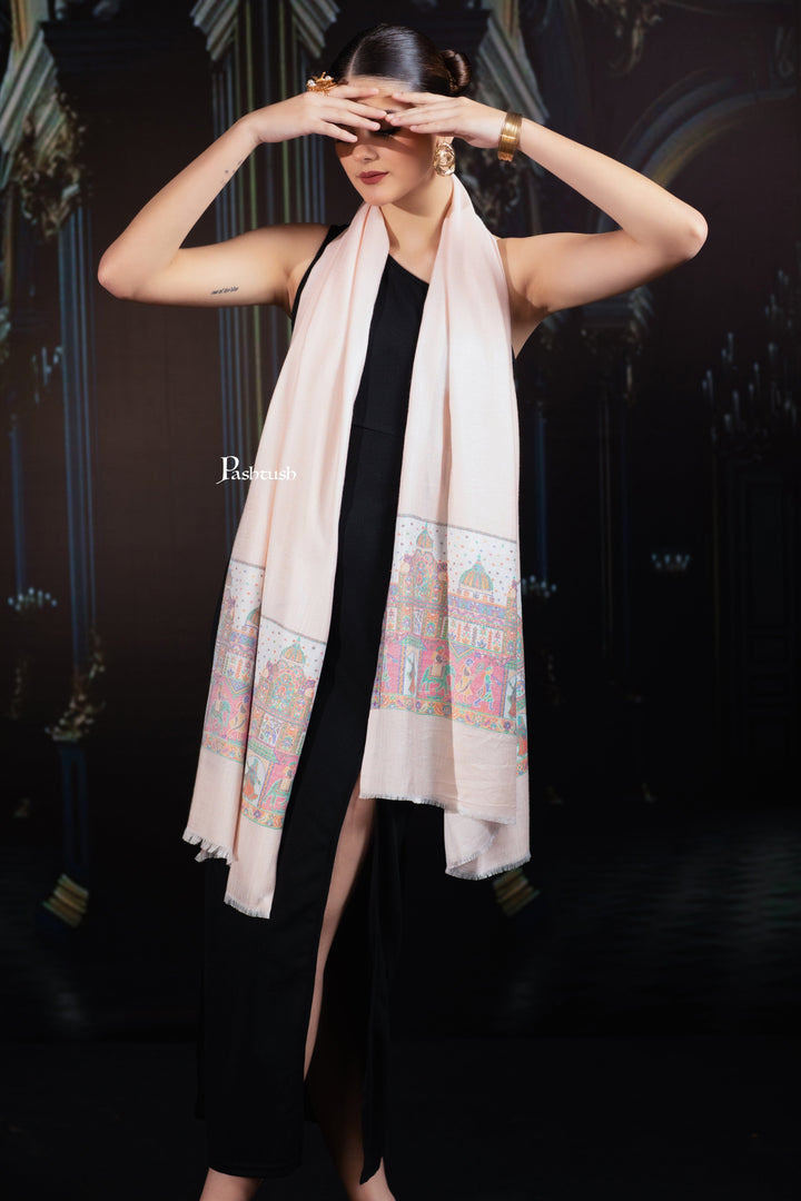 Pashtush India womens scarf and Stoles Pashtush Womens Bamboo Stole, Royal Darbar Palla Design, Peach