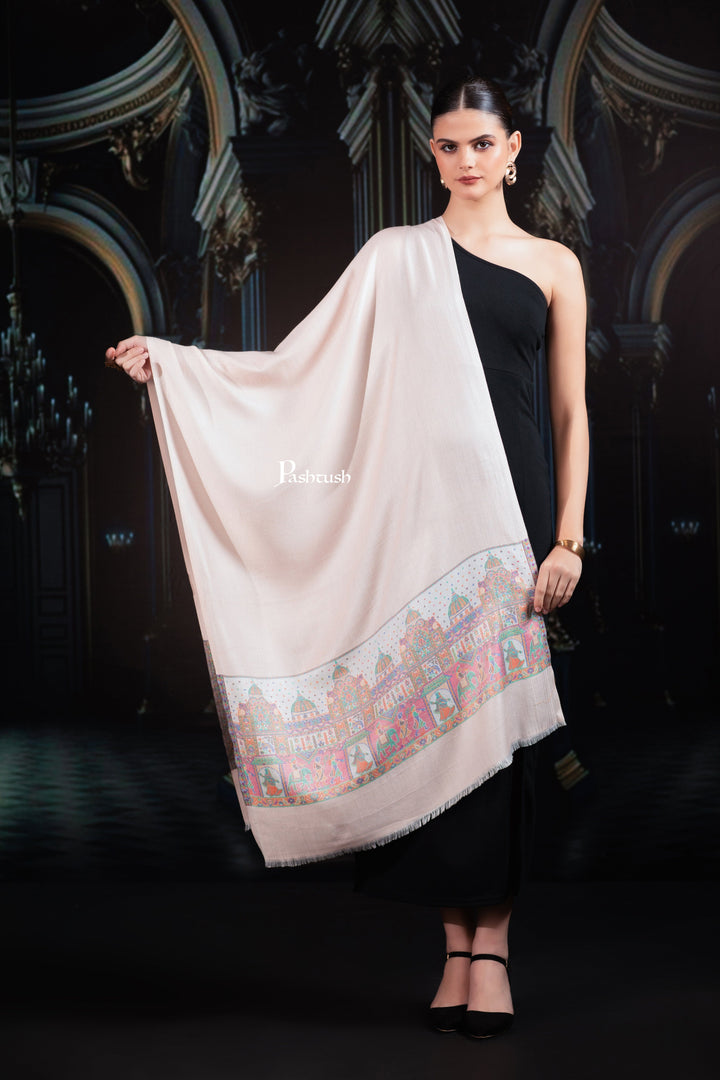 Pashtush India womens scarf and Stoles Pashtush Womens Bamboo Stole, Royal Darbar Palla Design, Peach