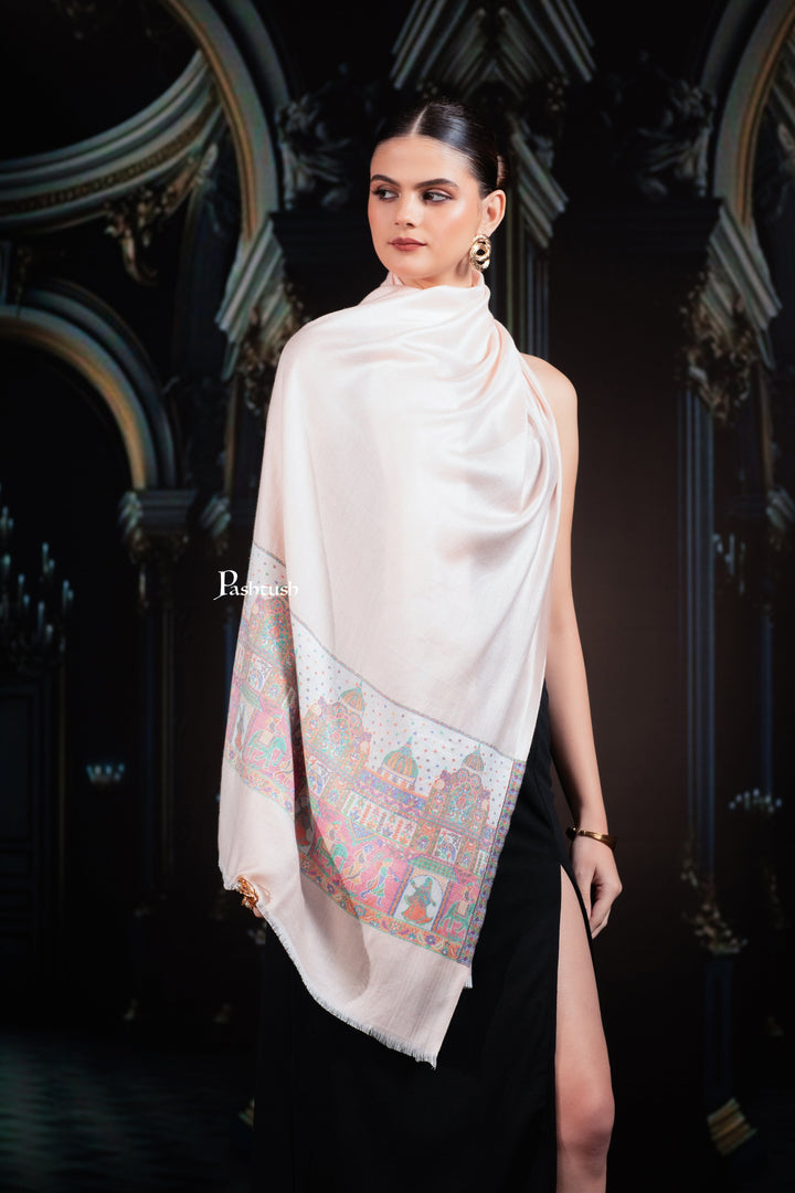Pashtush India womens scarf and Stoles Pashtush Womens Bamboo Stole, Royal Darbar Palla Design, Peach