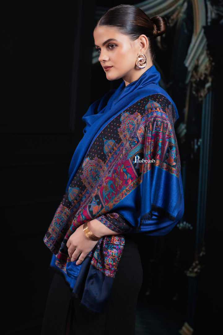 Pashtush India womens scarf and Stoles Pashtush Womens Bamboo Stole, Royal Darbar Palla, Lapiz Blue