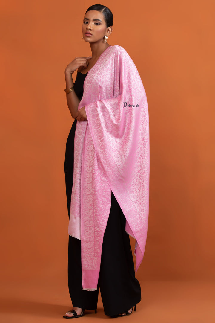 Pashtush India Womens Stoles and Scarves Scarf Pashtush Womens Bamboo Stole, Self Paisley Weave Reversible, Dark Pink