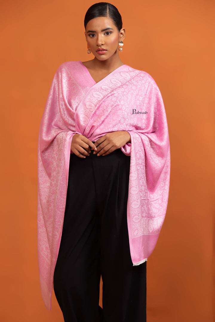 Pashtush India Womens Stoles and Scarves Scarf Pashtush Womens Bamboo Stole, Self Paisley Weave Reversible, Dark Pink