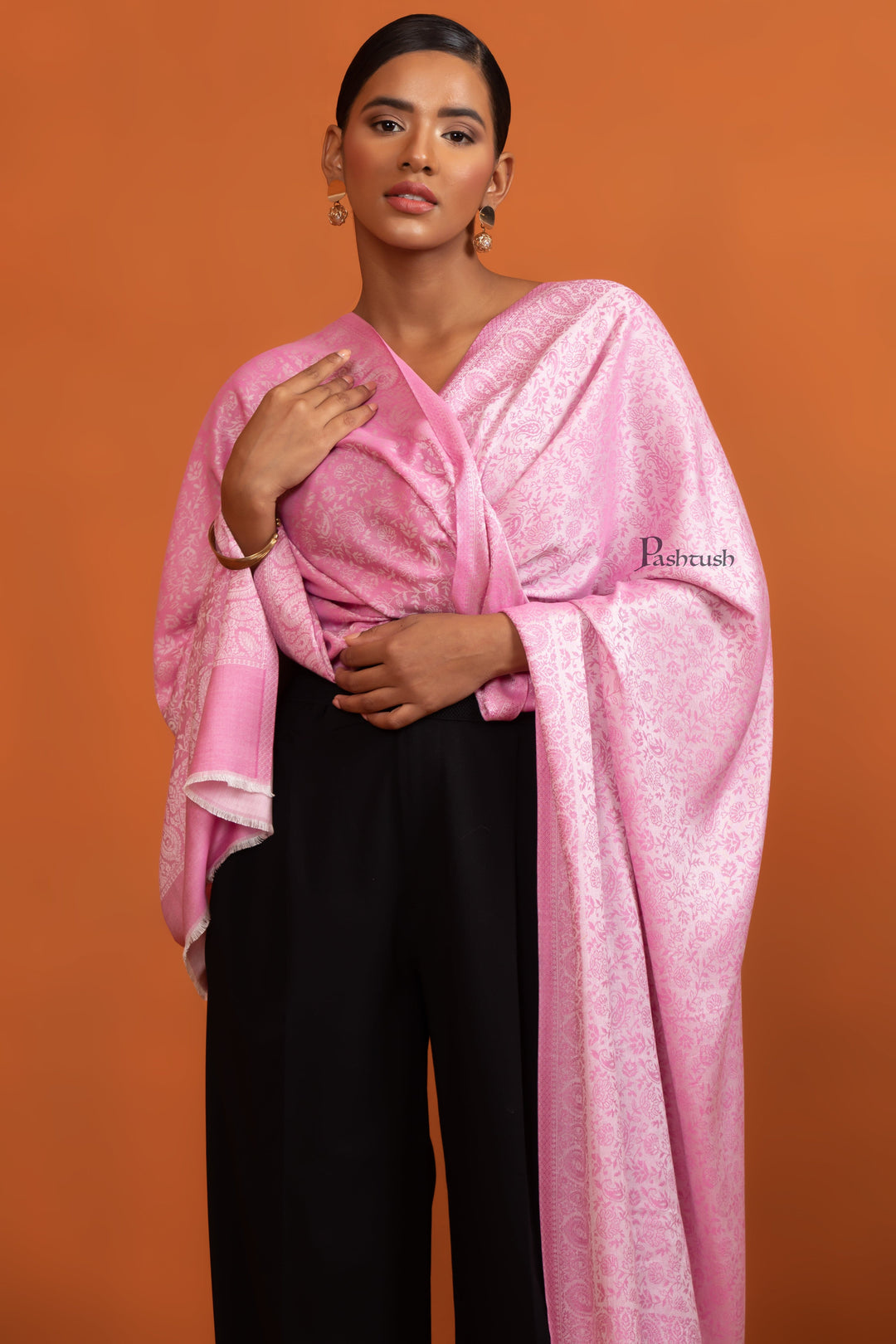 Pashtush India Womens Stoles and Scarves Scarf Pashtush Womens Bamboo Stole, Self Paisley Weave Reversible, Dark Pink