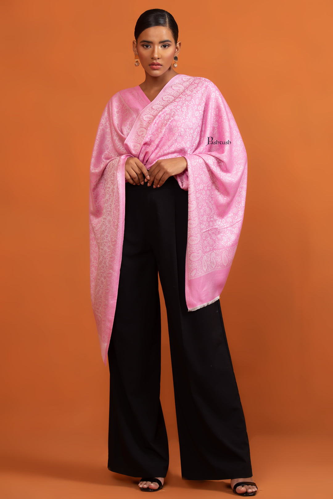 Pashtush India Womens Stoles and Scarves Scarf Pashtush Womens Bamboo Stole, Self Paisley Weave Reversible, Dark Pink