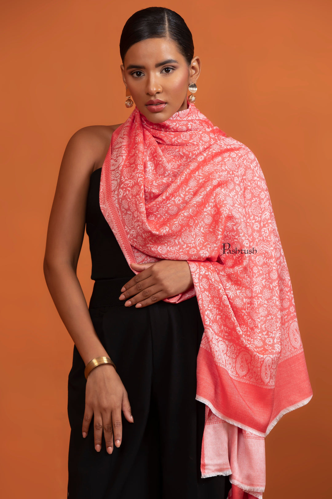 Pashtush India Womens Stoles and Scarves Scarf Pashtush Womens Bamboo Stole, Self Paisley Weave Reversible, Red