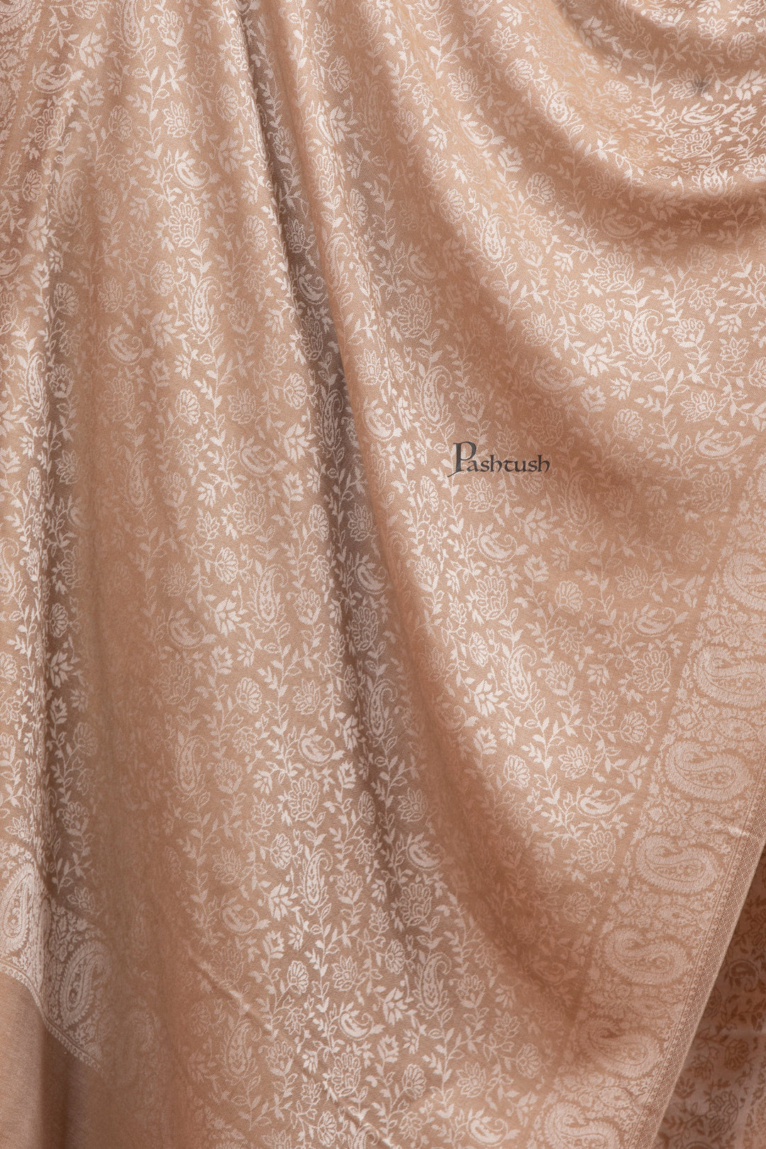 Pashtush India Womens Stoles and Scarves Scarf Pashtush Womens Bamboo Stole, Self Paisley Weave Reversible, Taupe