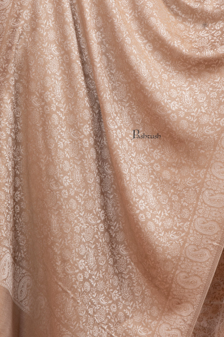 Pashtush India Womens Stoles and Scarves Scarf Pashtush Womens Bamboo Stole, Self Paisley Weave Reversible, Taupe