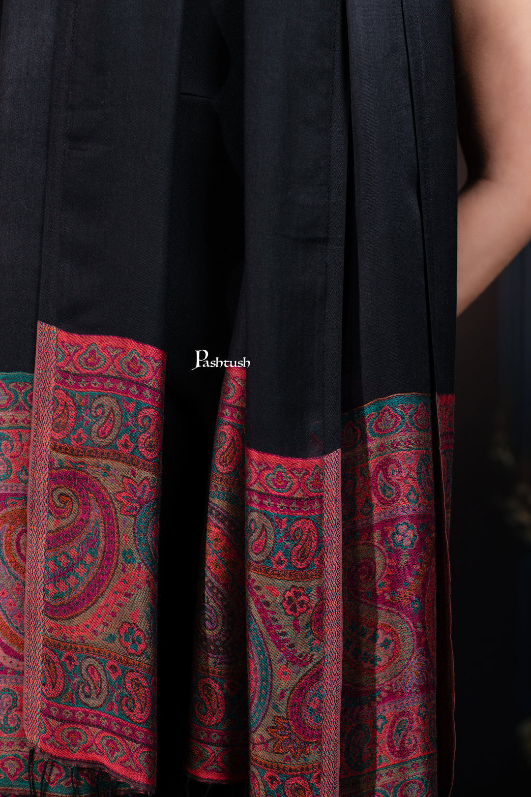 Pashtush India womens scarf and Stoles Pashtush Womens Bamboo Stole, Silky Soft, Woven Paisley Design, Black