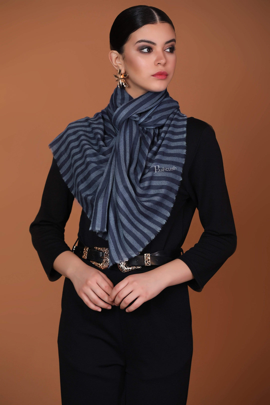 Pashtush Store Stole Pashtush Womens Cashmere and Wool Blended Scarf, Navy Blue