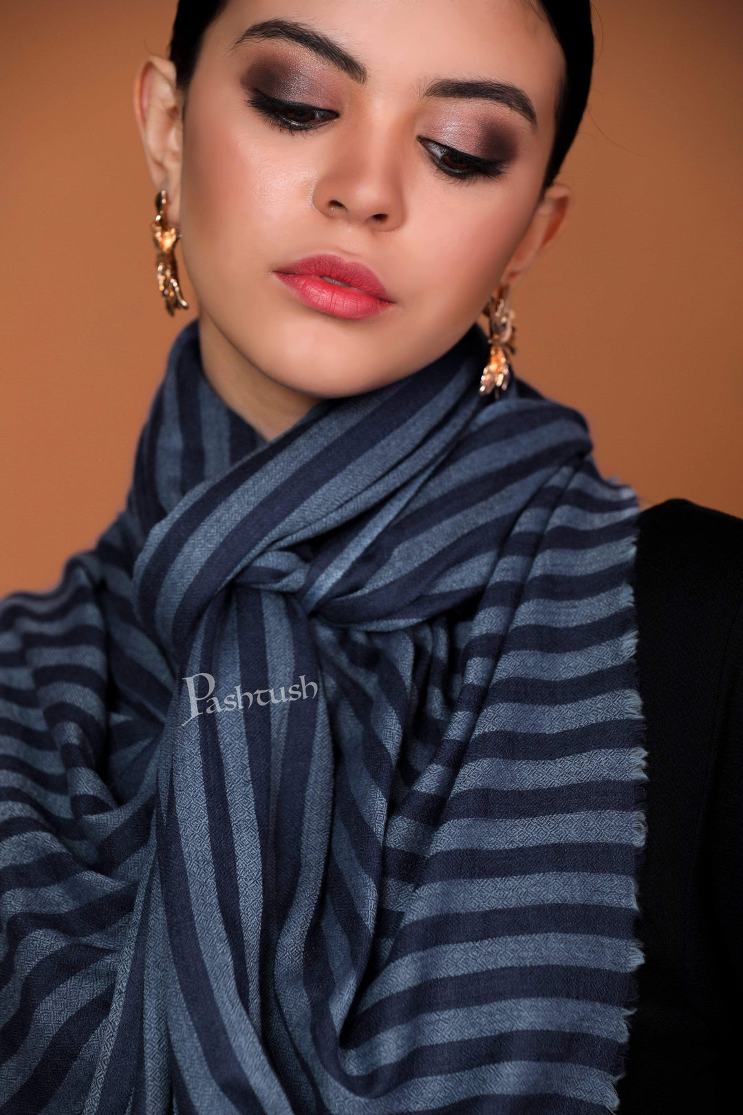 Pashtush Store Stole Pashtush Womens Cashmere and Wool Blended Scarf, Navy Blue