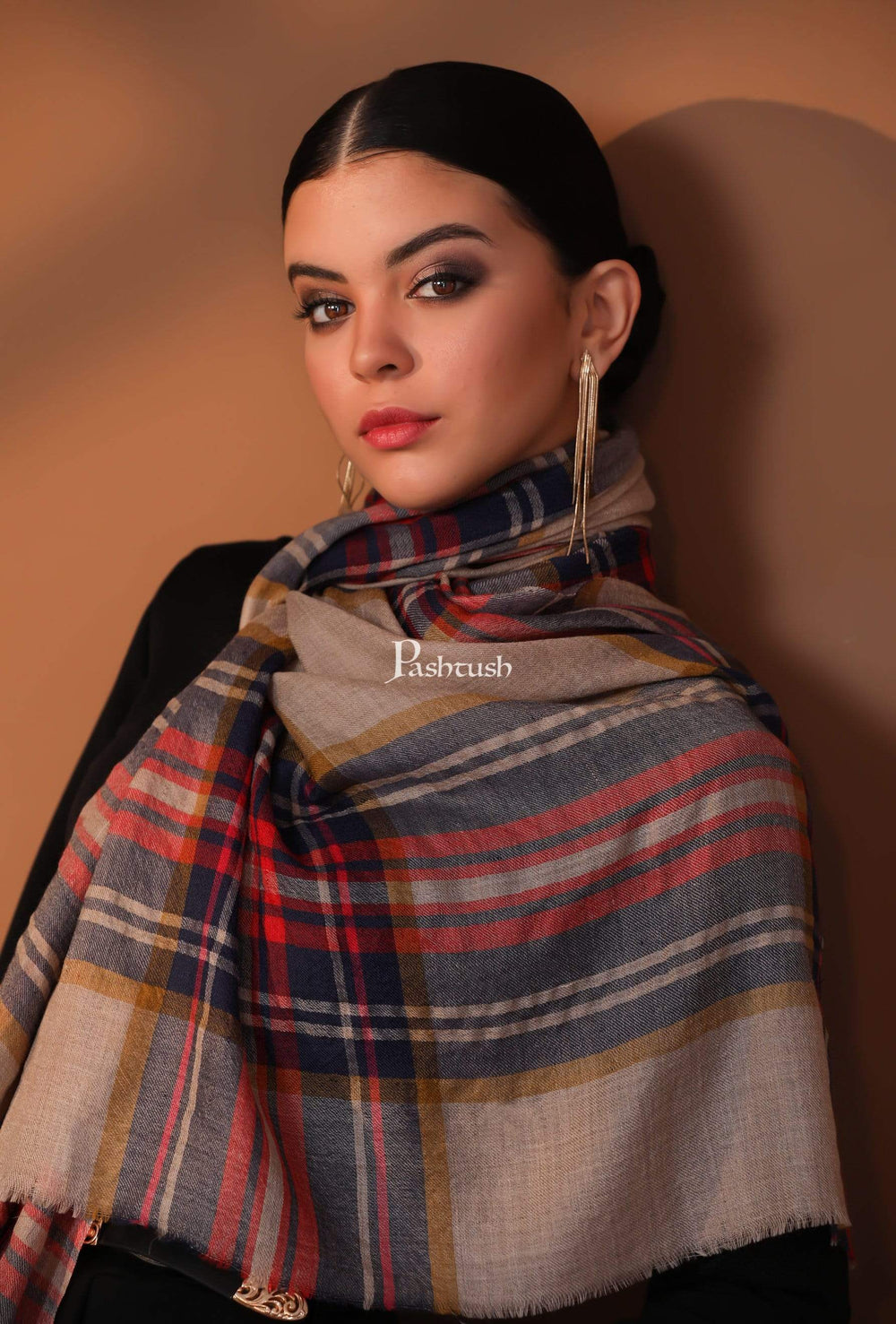 Pashtush Store Stole Pashtush Womens Cashmere and Wool Blended Checkered Scarf