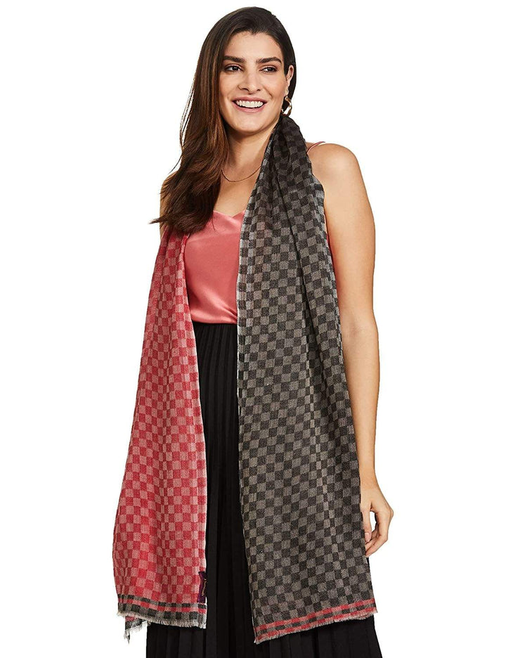 Pashtush India 70x200 Pashtush Womens Cashmere Wool Scarf, Reversible Weave, Twin Checks Scarf