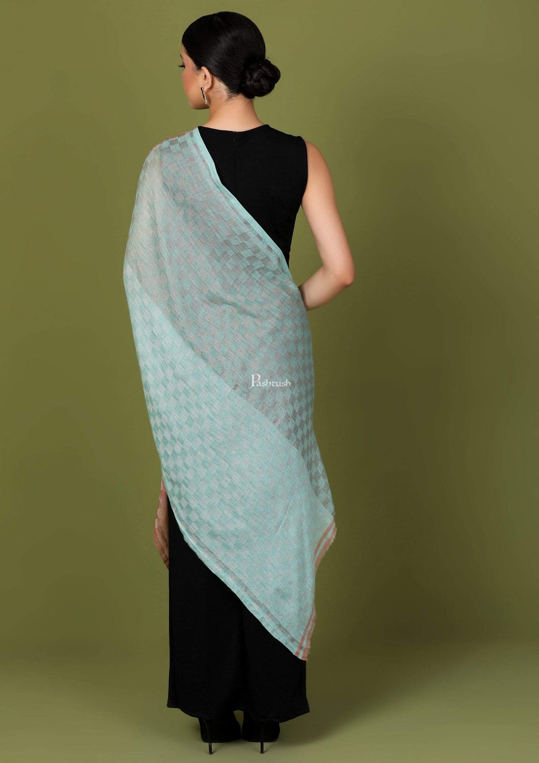 Pashtush Store Stole Pashtush Womens Cashmere Wool Scarf, Reversible Weave, Twin Scarf, Tiffany Blue