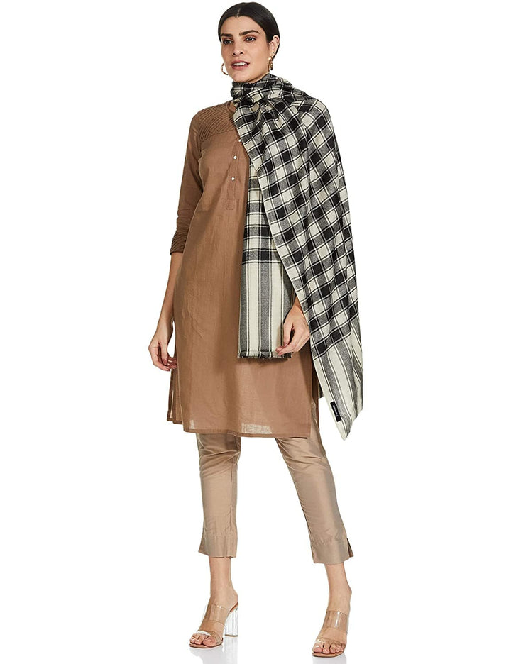 Pashtush India 100x200 Pashtush Womens Check Shawl, Ultra Soft and Warm, Fine Wool, Beige and Black