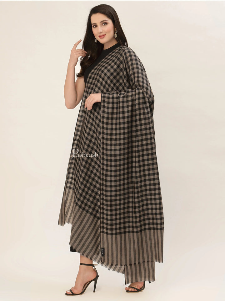 Pashtush India Womens Shawls Pashtush Womens Checkered Shawl, In Extra Soft Fine Wool, Large Size