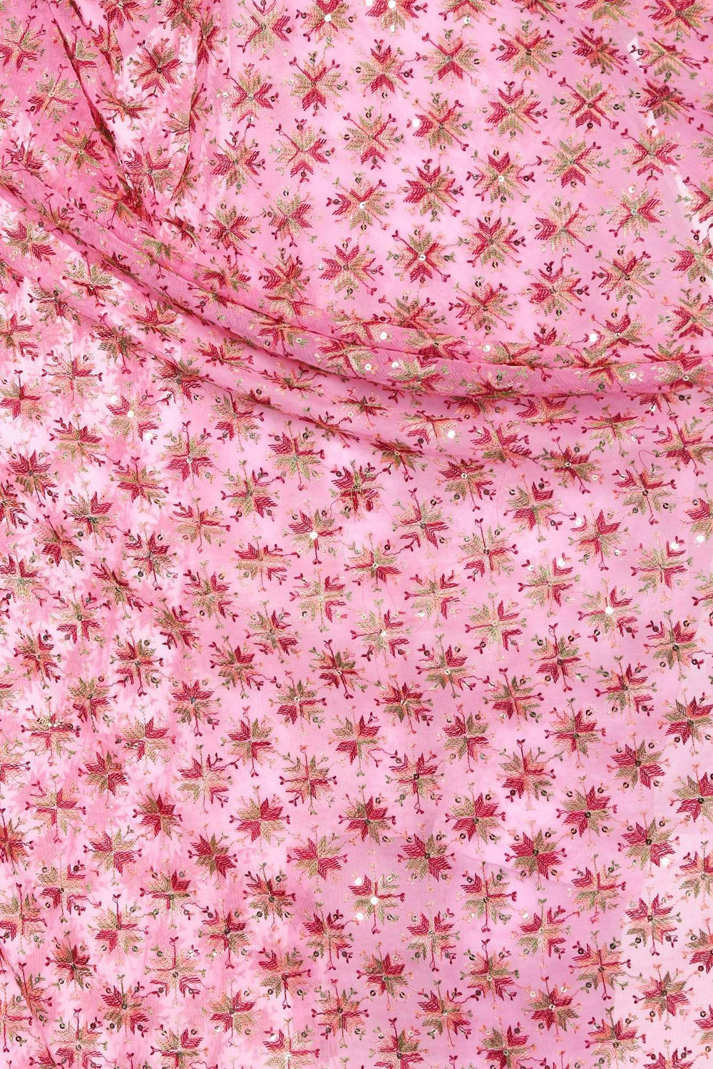 Pashtush Shawl Store Dupatta Pashtush Womens Chiffon Dupatta, Light Pink with Multicoloured Embroidery, Light Weight