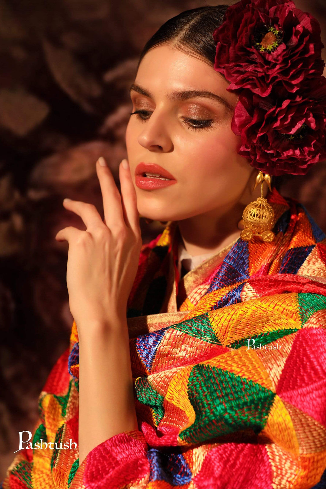 Pashtush India Gift Pack Pashtush Womens Chiffon Dupatta With Multicoloured Embroidery, Phulkari