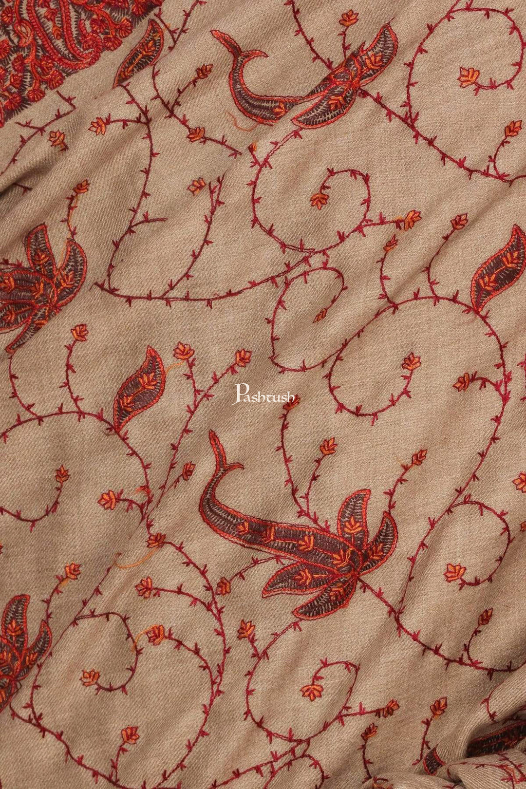 Pashtush India Womens Shawls Pashtush Womens Embroidered Shawl In Fine Wool