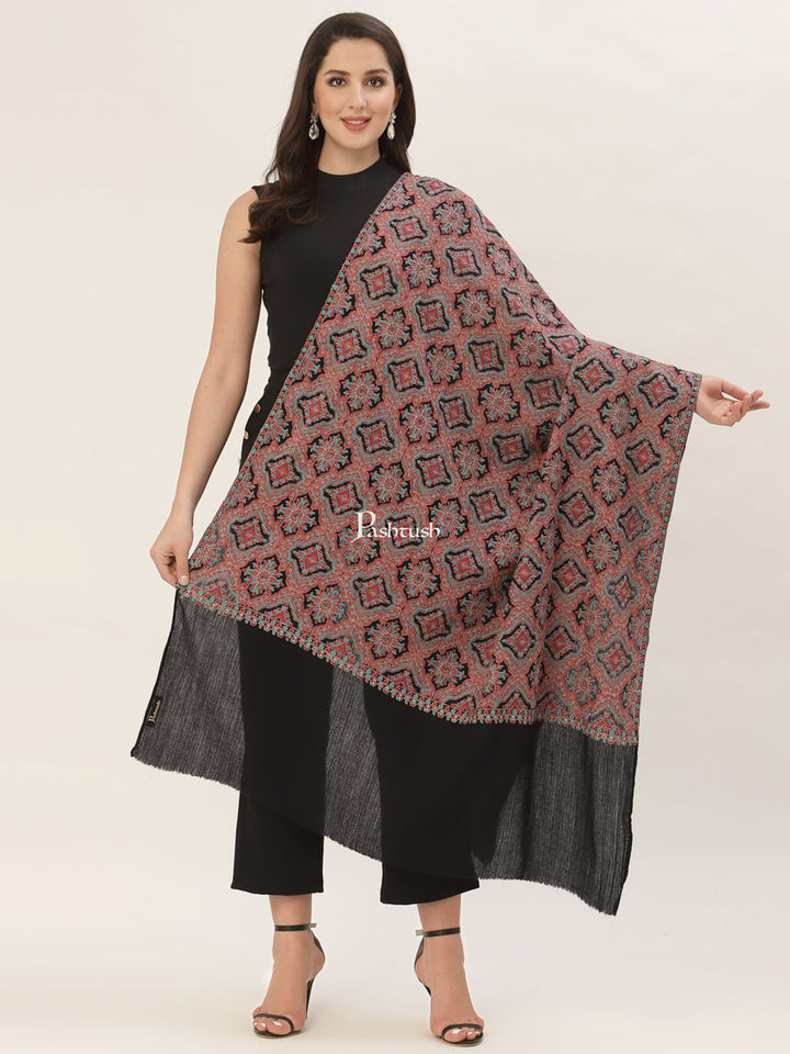 Pashtush India Womens Shawls Pashtush Womens Embroidery Shawl, Black