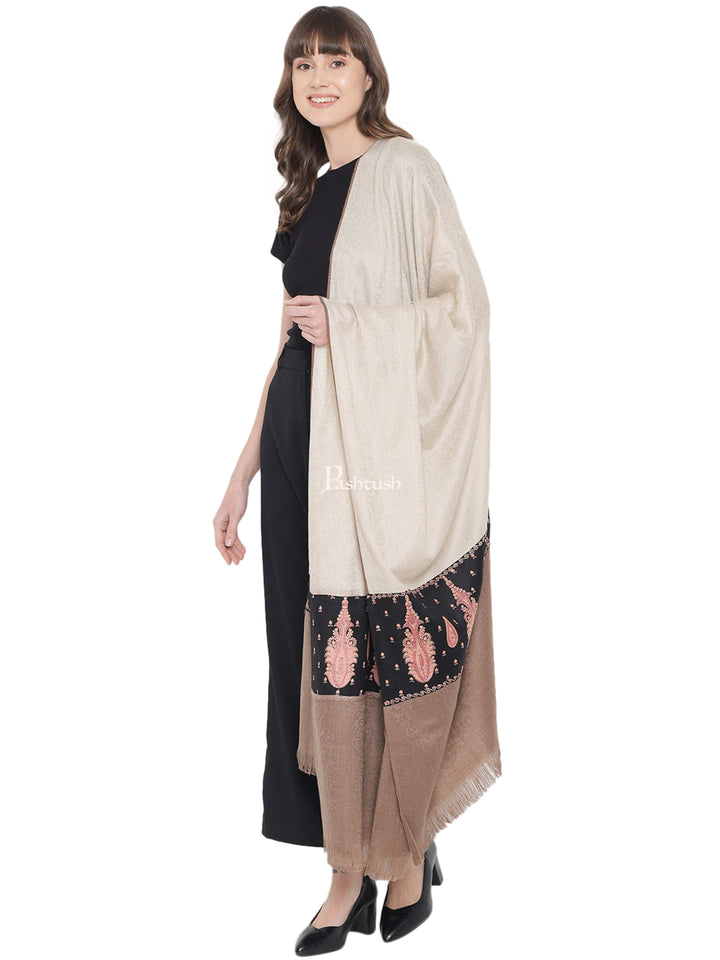 Pashtush India Womens Shawls Pashtush Womens Embroidery Shawl, Fine Wool, Paiseley Stitched Palla, Black