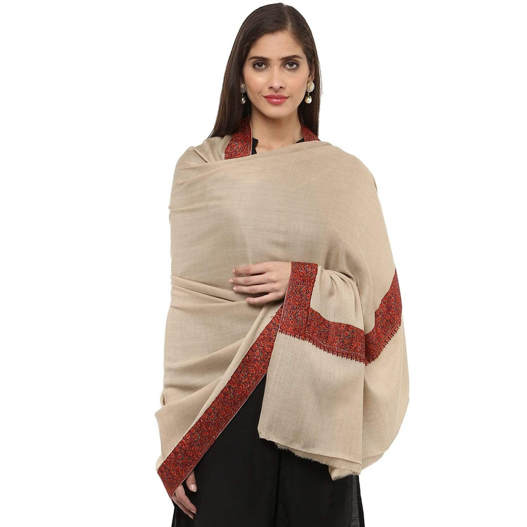 Pashtush India Womens Shawls Pashtush Womens Embroidery Shawl, Fine Wool Shawls, Taupe