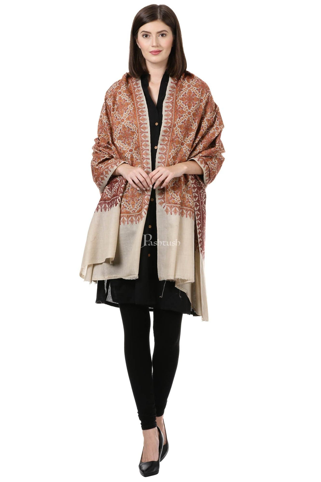 Pashtush India Womens Shawls Pashtush Womens Embroidery Shawl, Fineembroidery, Intricate Needlework