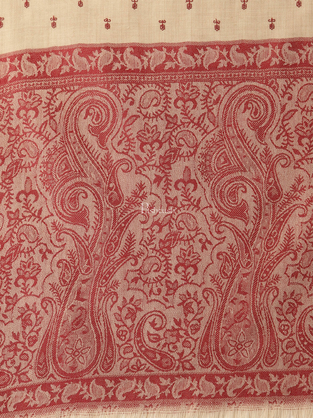 Pashtush India Womens Shawls Pashtush Womens Embroidery Shawl, Jacquard Palla, Fine Wool, Beige and Red