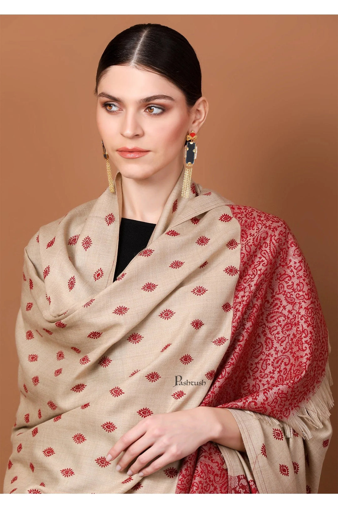 Pashtush India Womens Shawls Pashtush Womens Embroidery Shawl, Light Weight And Warm, Beige