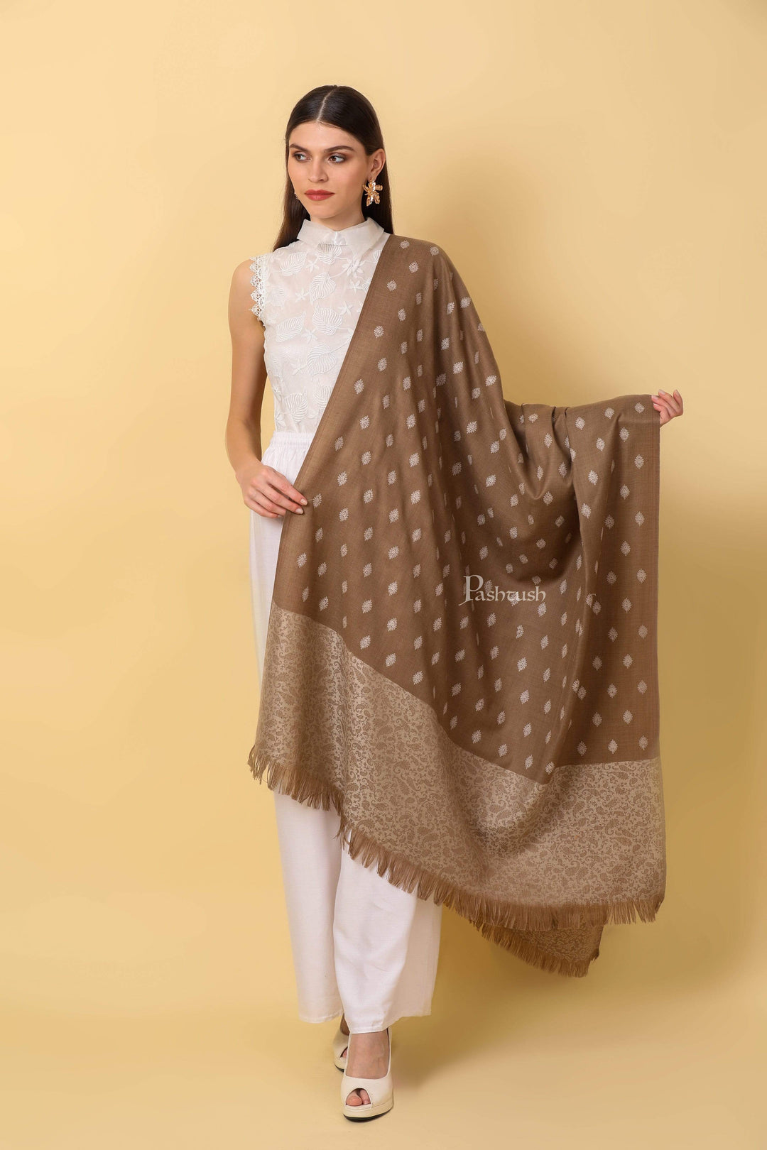 Pashtush India 100x200 Pashtush Womens Embroidery Shawl, Light Weight and Warm, Black and beige