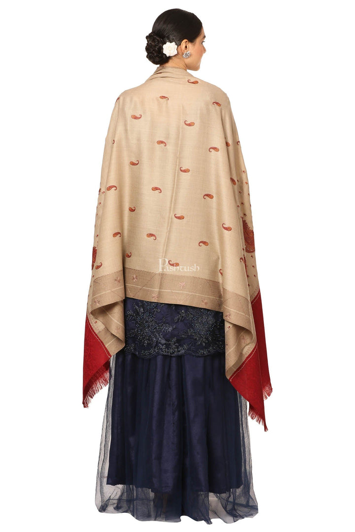 Pashtush India Womens Shawls Pashtush Womens, Embroidery Shawl With Palla Deisgn, Bridal Soft Wool Collection - Multi-Coloured