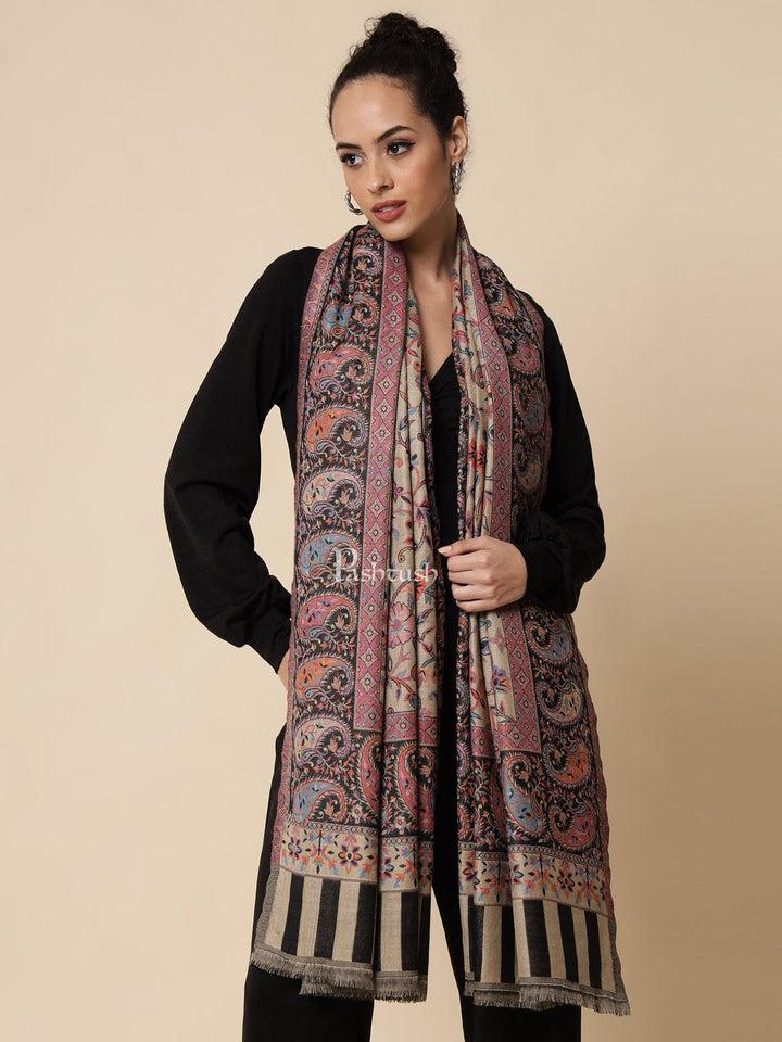 Pashtush India Womens Shawls Pashtush Womens Ethnic Shawl, Faux Pashmina, Soft And Warm, Beige