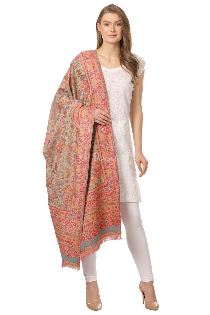 Pashtush India Womens Shawls Pashtush Womens Ethnic Shawl, Faux Pashmina, Woven Jacquard Design With Woven Paisleys, Soft And Warm Faux Pashmina