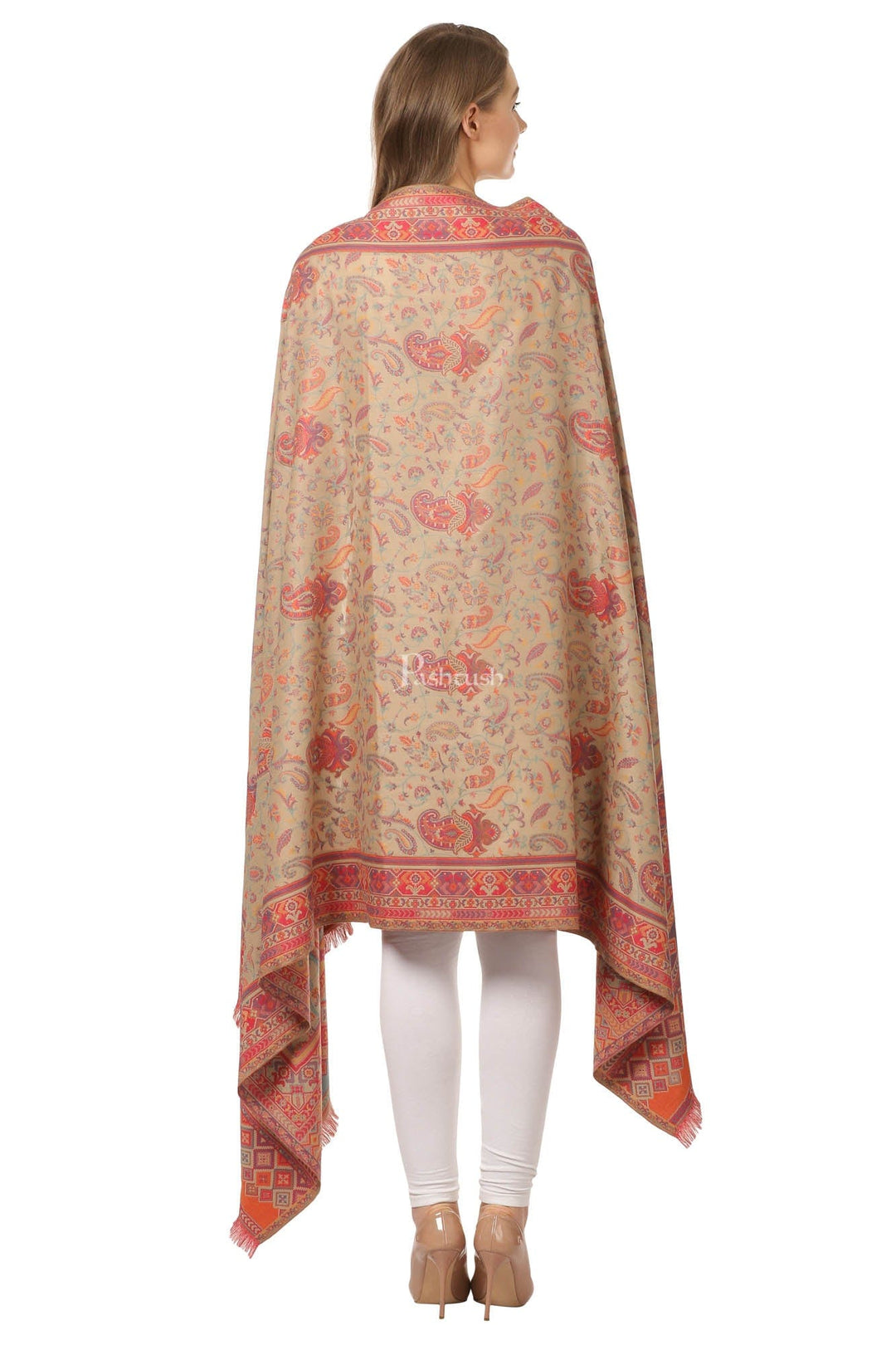Pashtush India Womens Shawls Pashtush Womens Ethnic Shawl, Faux Pashmina, Woven Jacquard Design With Woven Paisleys, Soft And Warm Faux Pashmina