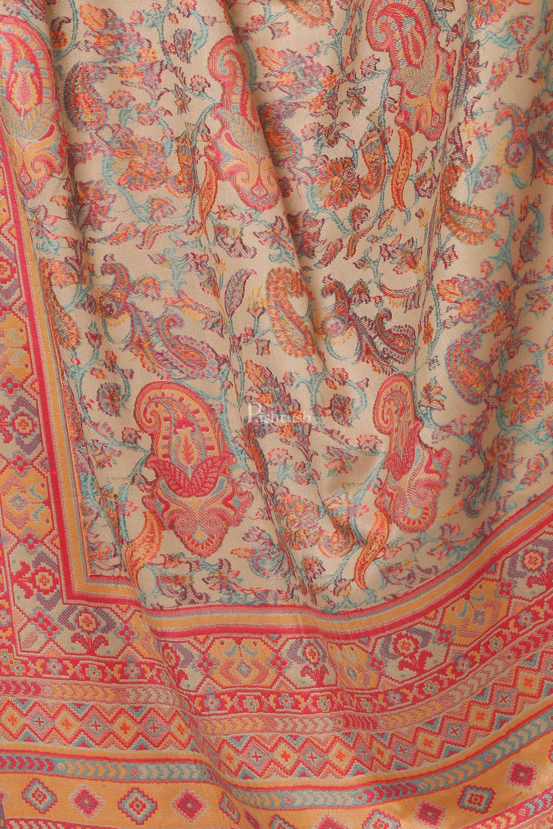 Pashtush India Womens Shawls Pashtush Womens Ethnic Shawl, Faux Pashmina, Woven Jacquard Design With Woven Paisleys, Soft And Warm Faux Pashmina