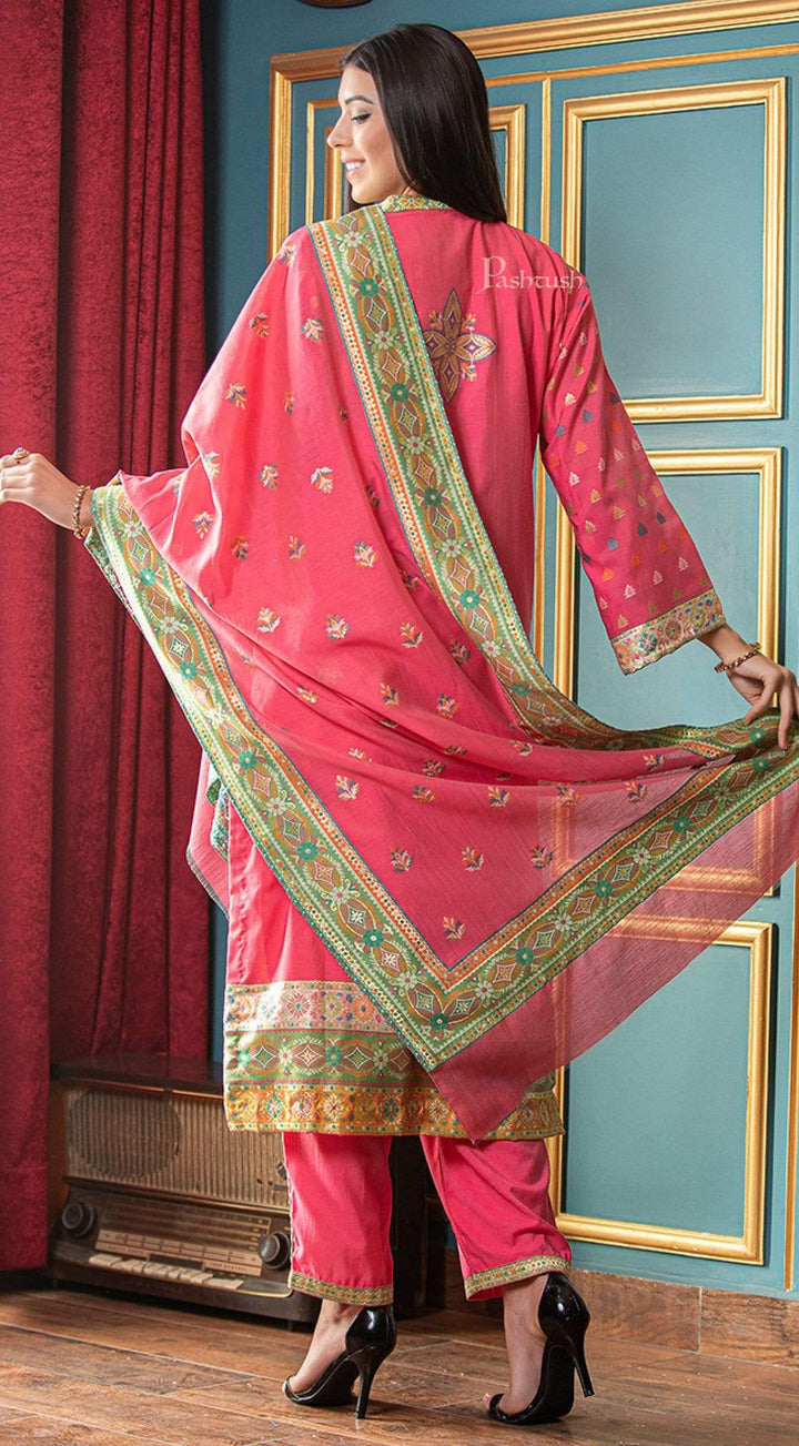 Pashtush India suit Pashtush Womens Ethnic Weave Cotton-Silk Unstitched Suit, Fuchsia