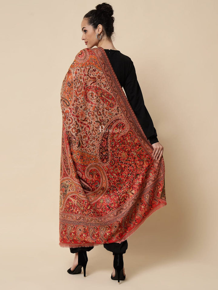 Pashtush India Womens Shawls Pashtush Womens Ethnic Weave Shawl, Rich Garden, Red And Beige