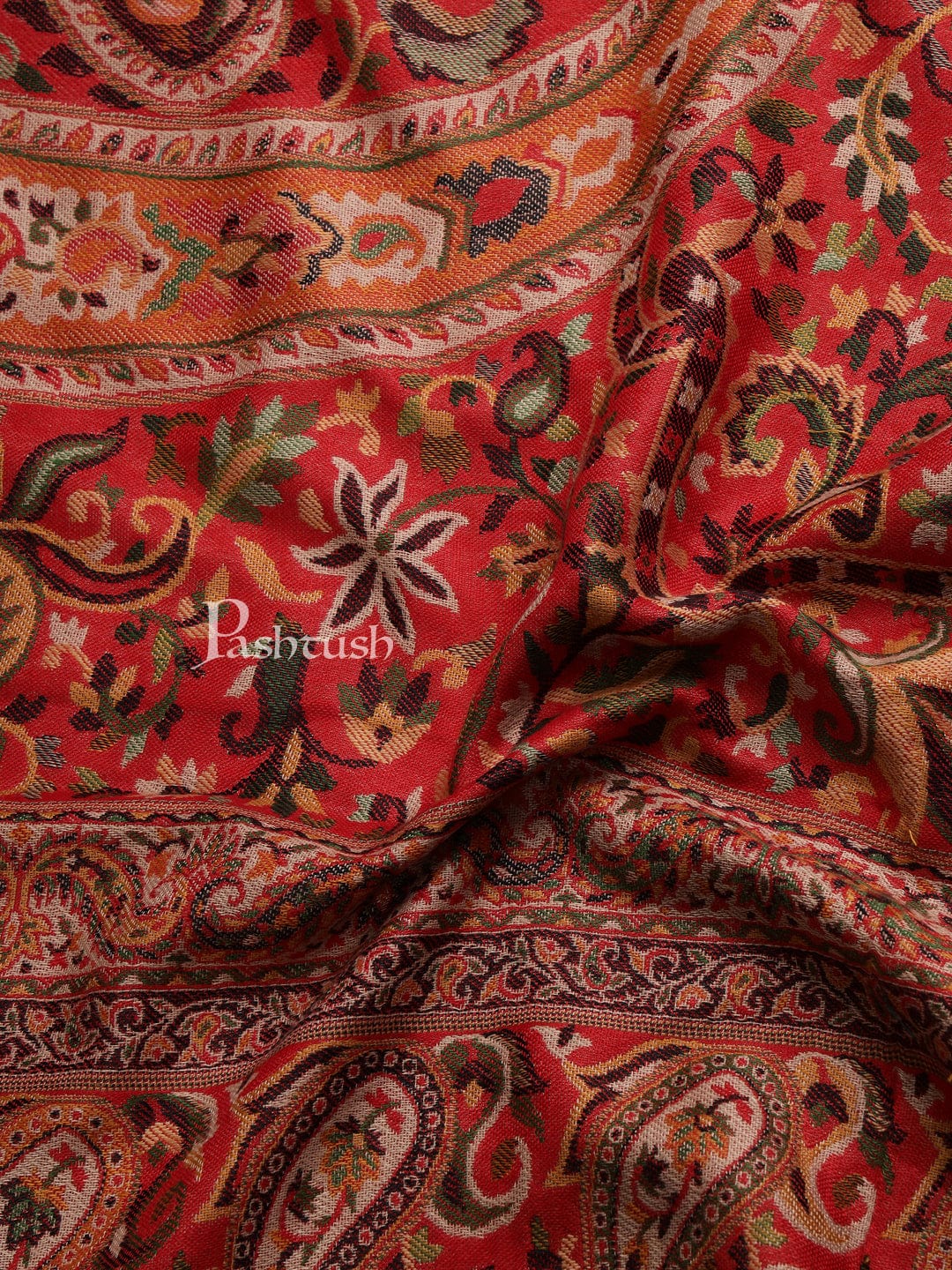 Pashtush India Womens Shawls Pashtush Womens Ethnic Weave Shawl, Rich Garden, Red And Beige