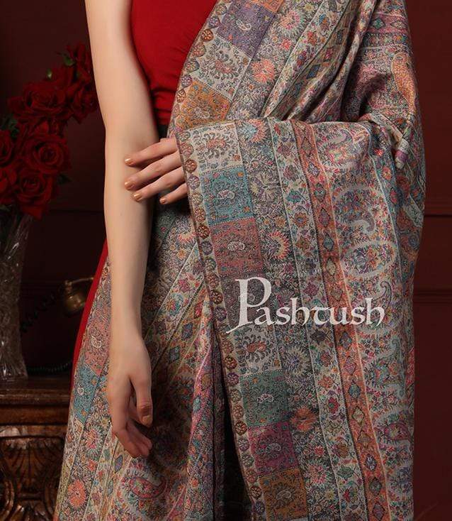 Pashtush India 100x200 Pashtush Womens Extra Fine Kaani Shawl, Pure Wool, Woolmark Certificate