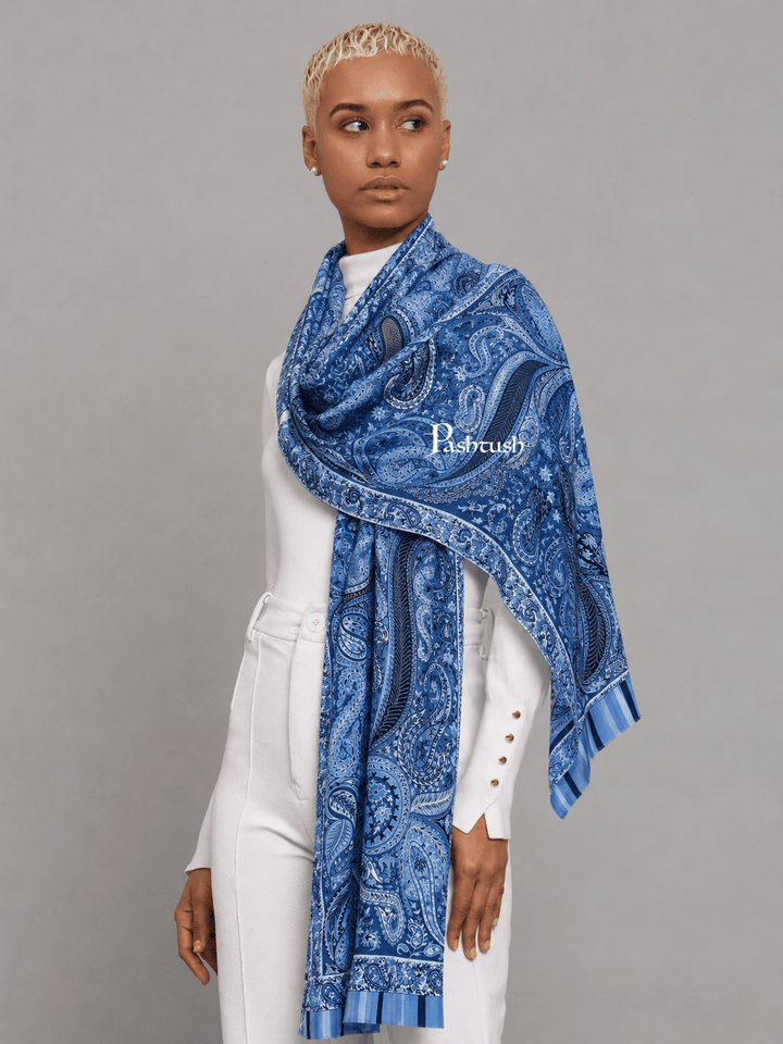 Pashtush India Womens Stoles and Scarves Scarf Pashtush Womens Extra Fine Soft Bamboo Stole, Azure Blue