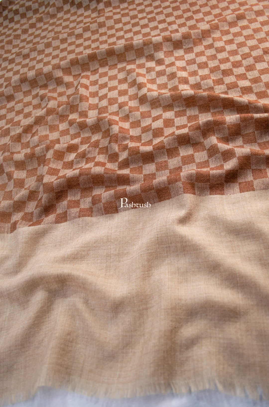 Pashtush India Mens Scarves Stoles and Mufflers Pashtush Womens Extra Fine Wool Reversible Stole, Checkered Design, Rich Coffee