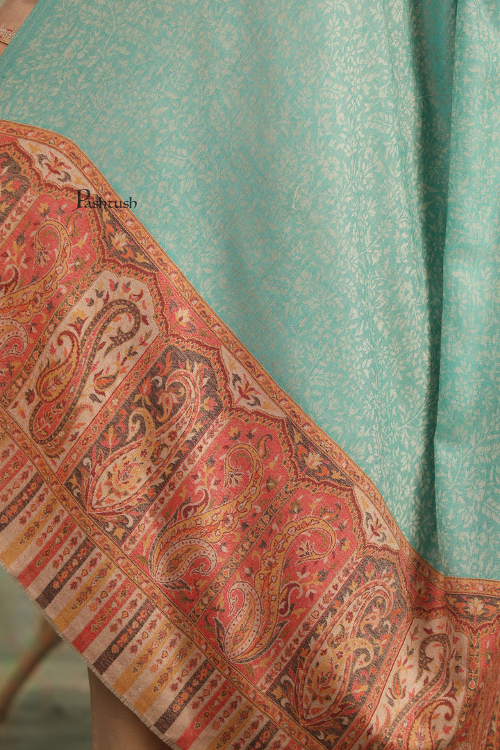 Pashtush India Womens Shawls Pashtush Womens Extra Fine Wool Shawl, Ambi Palla Design, Seagreen