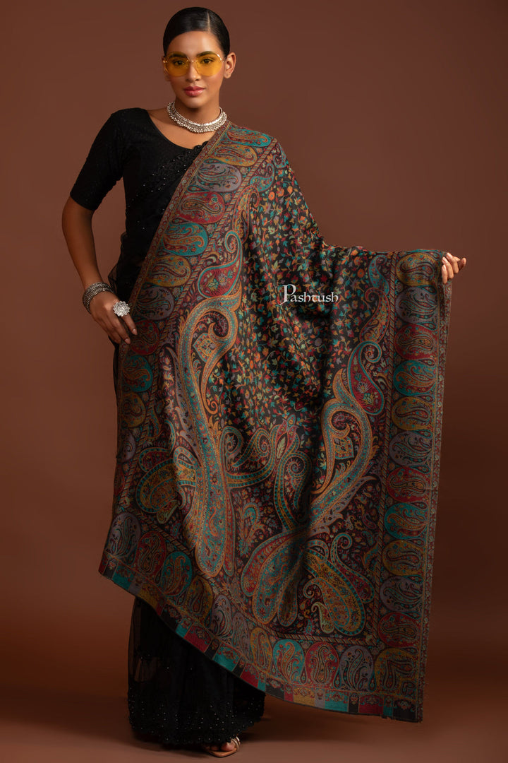 Pashtush His and Her Gift Set of Fine Wool Shawls, Black, Packaged in Keepsake Wooden Chester Gift Box
