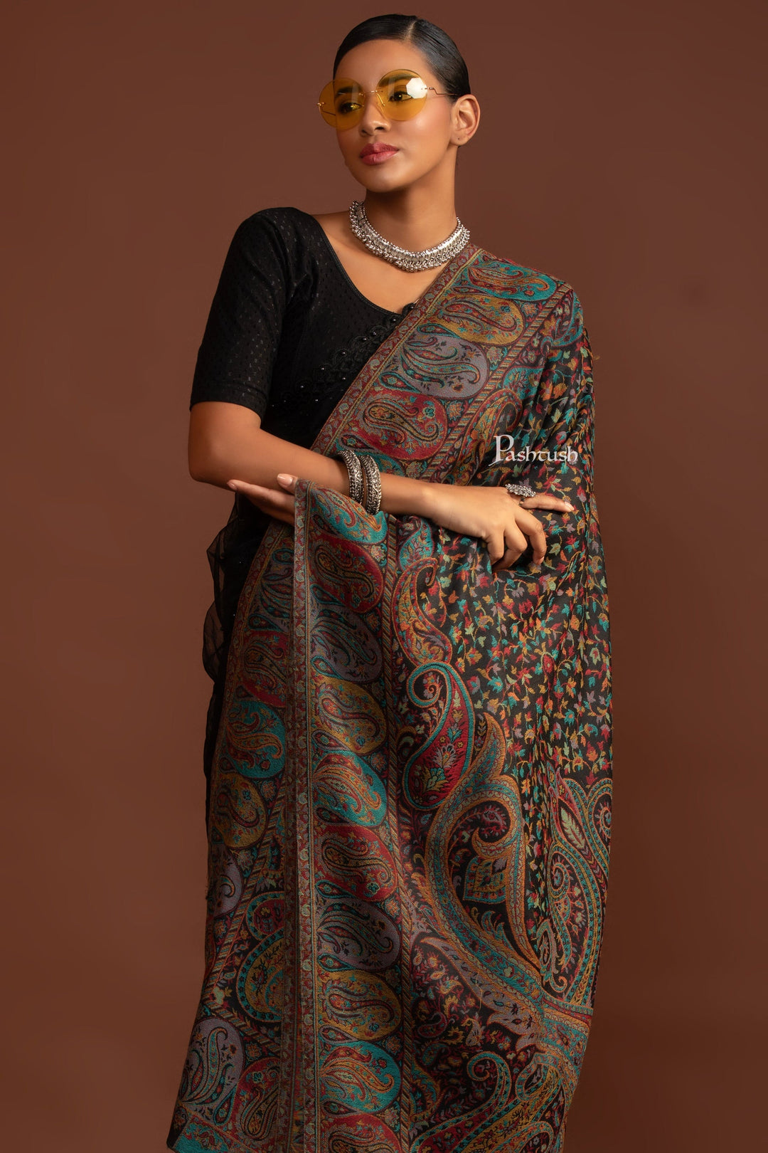 Pashtush His and Her Gift Set of Fine Wool Shawls, Black, Packaged in Keepsake Wooden Chester Gift Box