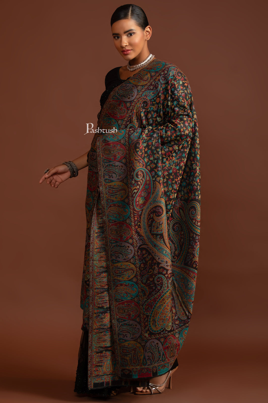 Pashtush His and Her Gift Set of Fine Wool Shawls, Black, Packaged in Keepsake Wooden Chester Gift Box