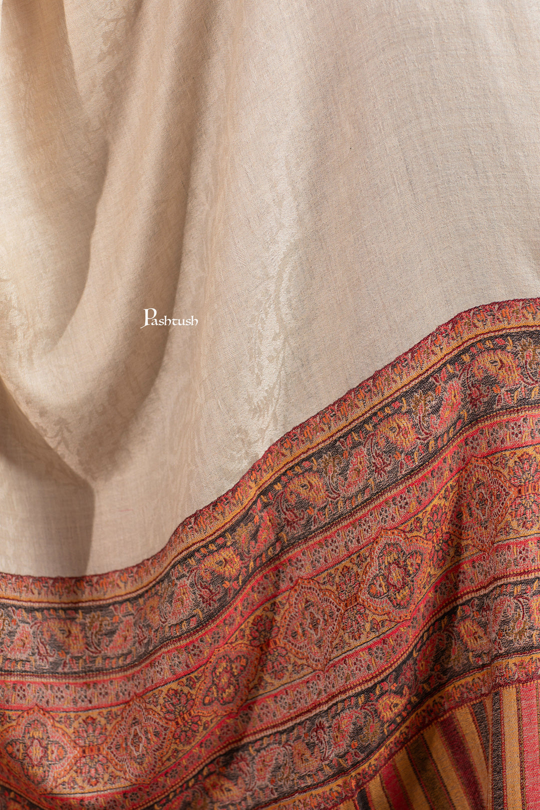 Pashtush India Womens Shawls Pashtush Womens Extra Fine Wool Shawl, Aztec Palla Woven Design, Beige